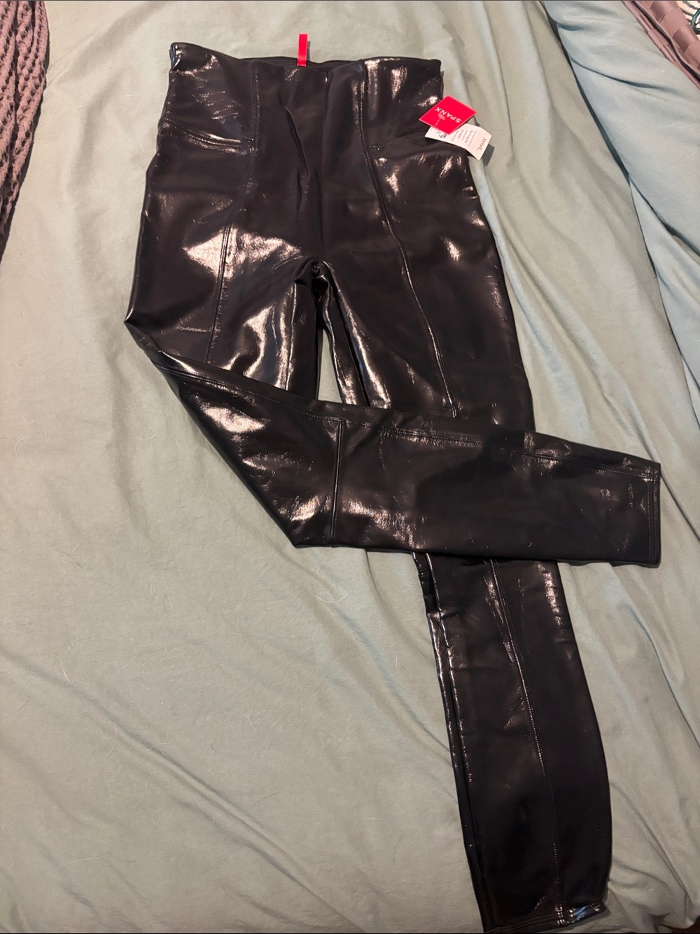 SPANX Shiny Faux Leather Leggings - Black
